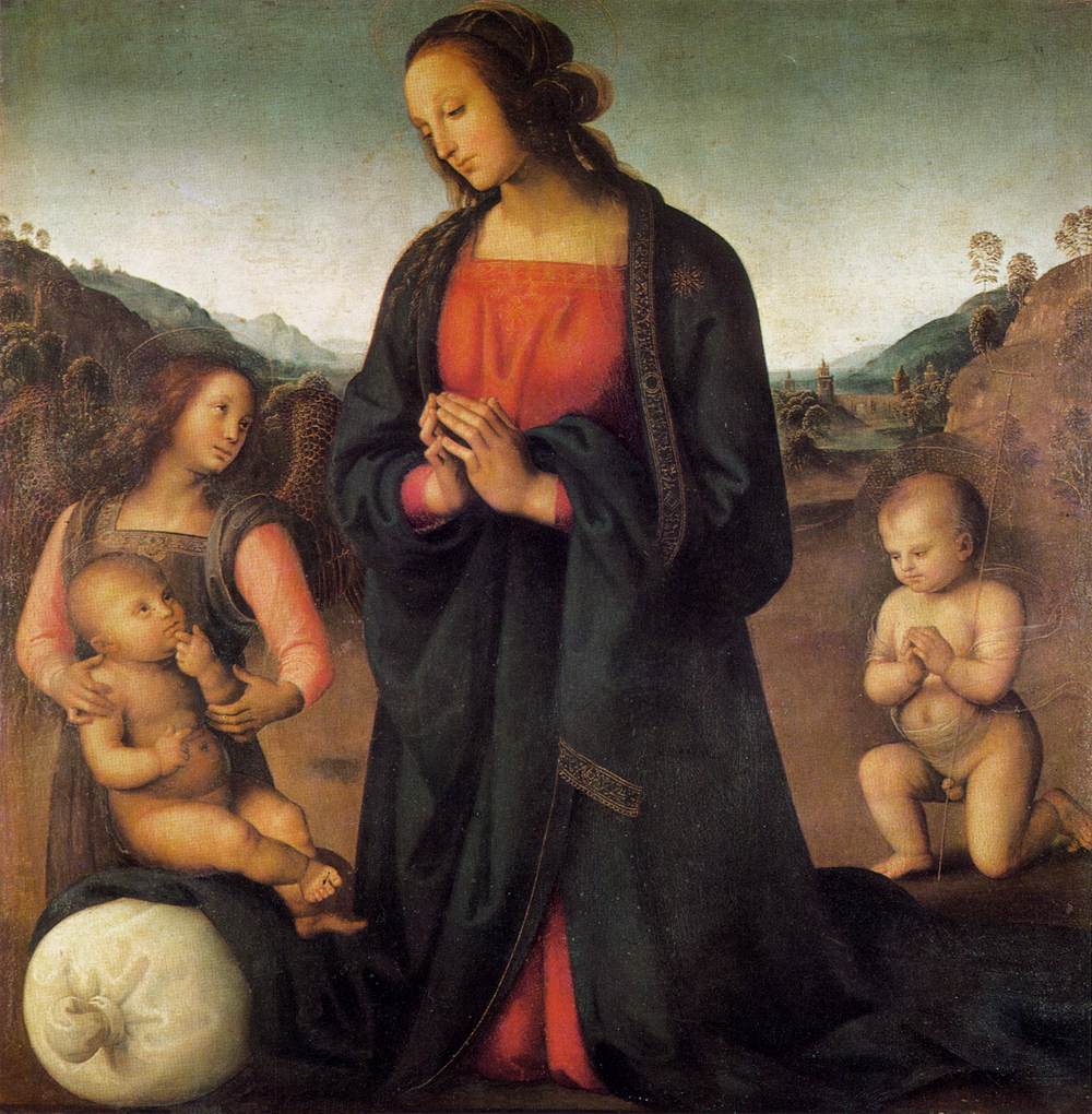 Madonna, an Angel and Little St John Adoring the Child (Madonna del sacco) by PERUGINO, Pietro