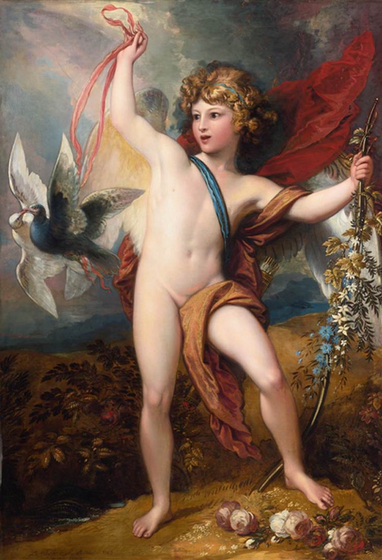 Cupid Releasing Two Doves by