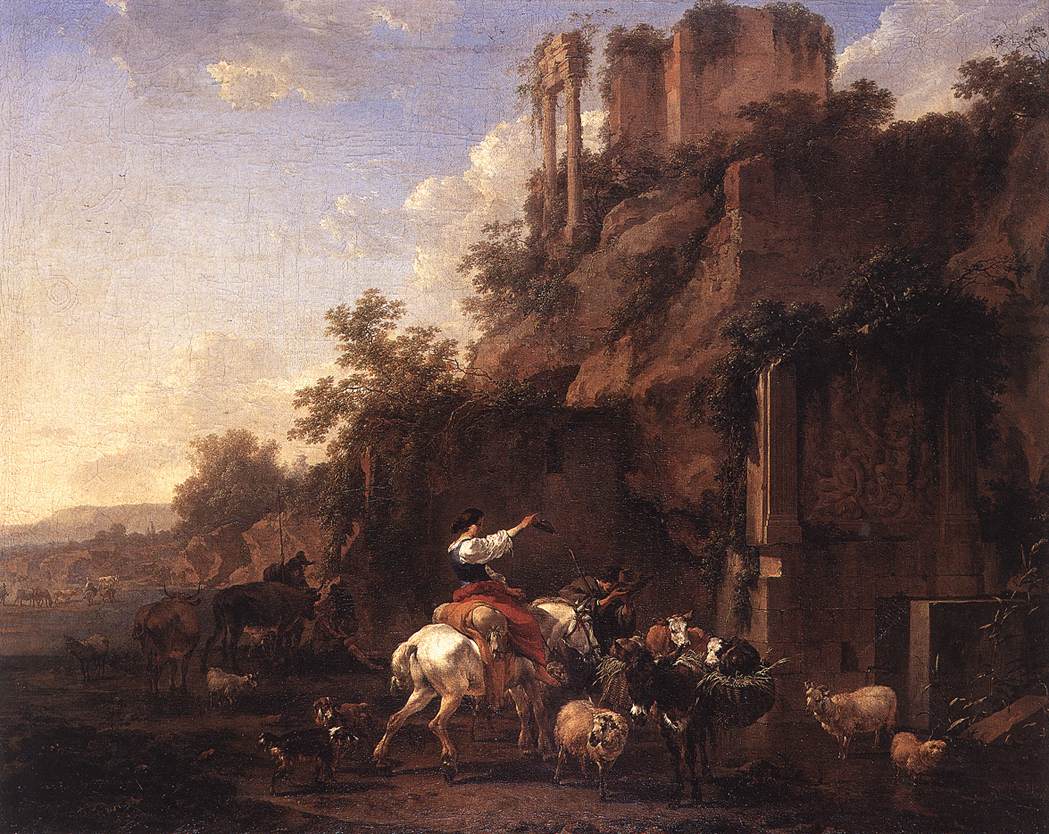 Rocky Landscape with Antique Ruins by BERCHEM, Nicolaes (Claesz.)