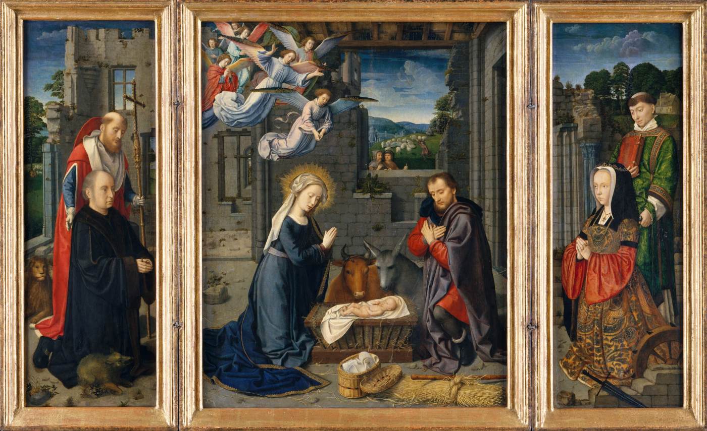 The Nativity with Donors and Sts Jerome and Leonard by DAVID, Gerard