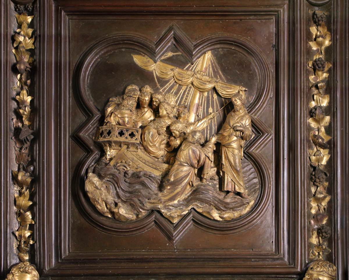 North doors panels: 8. Jesus walking on water and saving Peter by GHIBERTI, Lorenzo