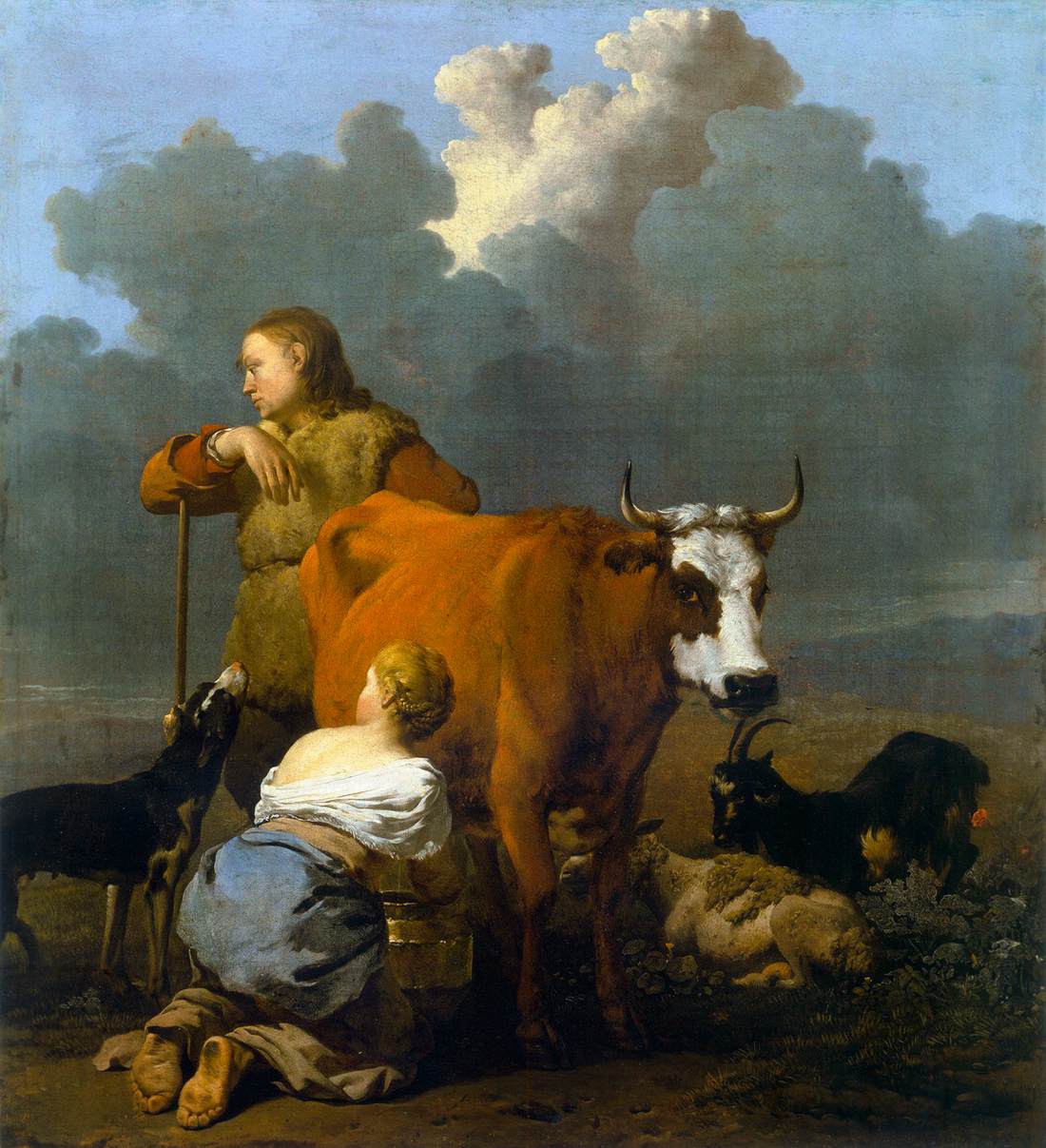 Woman Milking a Red Cow by DUJARDIN, Karel